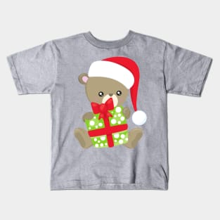 Christmas Bear, Cute Bear, Santa Hat, Gifts, Xmas Kids T-Shirt